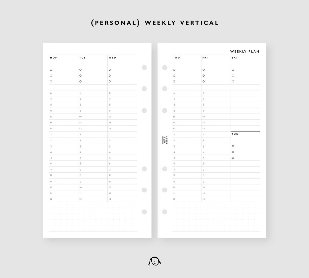 PERSONAL Size Weekly Vertical Printable Inserts / Agenda Printable ...