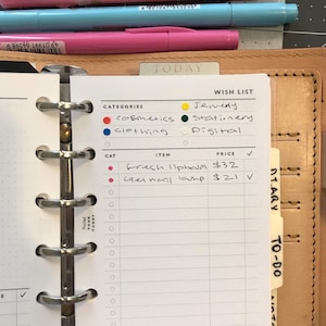 Verlanglijstje op zakformaat afdrukbare bijlagen / agenda afdrukbaar / ringband Filofax zakvullingen