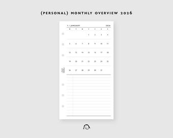 2026 Monthly Planner Inserts: Personal Size Printable (PDF Download)