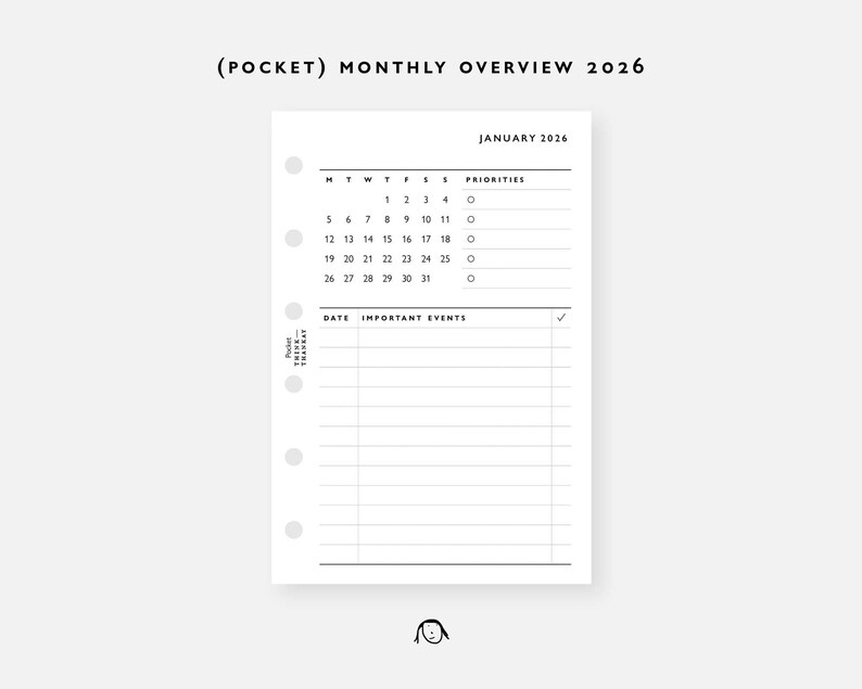 POCKET Size Monthly Plan 2026 Printable Inserts / 2026 Planner / PDF ...
