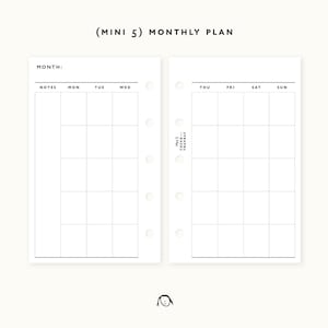 Mini 5 Monthly Planner Inserts: Undated Agenda Printable (PDF Download)