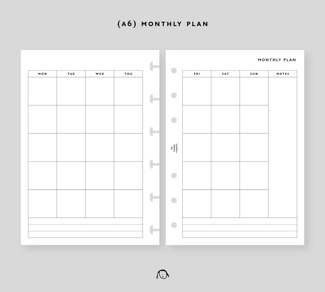 A6 Size Monthly Plan Printable Inserts / Agenda Printable / Ring Binder ...