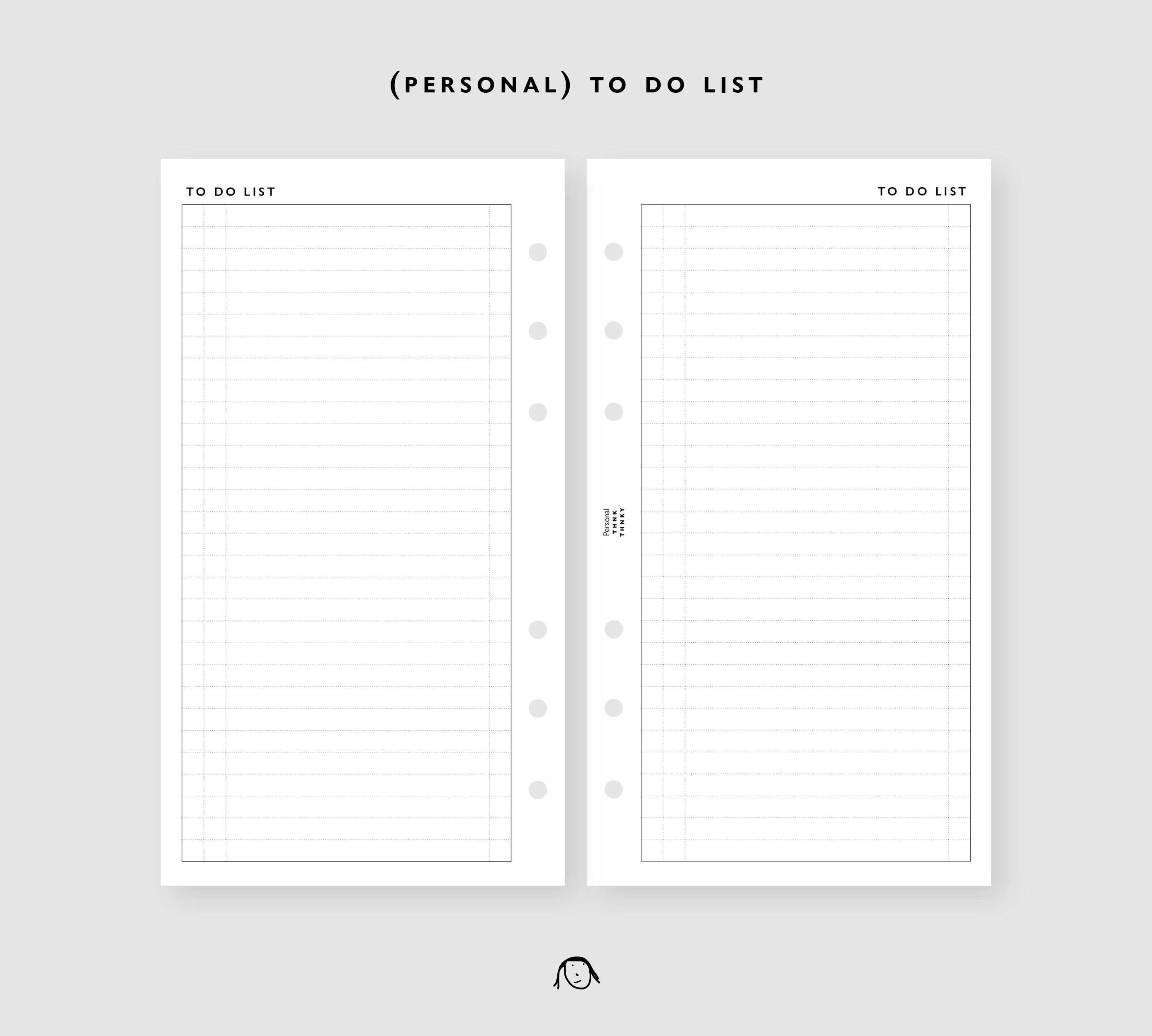 PERSONAL Size to Do List Printable Inserts / Agenda Printable / Ring ...