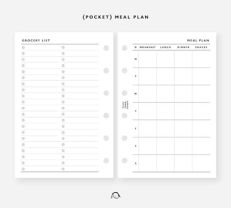 POCKET Size Meal Plan Printable Inserts - Etsy