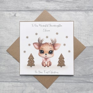 Biglietto di Natale personalizzato per la prima volta per nipote, figlia, nipote, biglietto di Natale con renna carina, biglietto di Natale per bambina