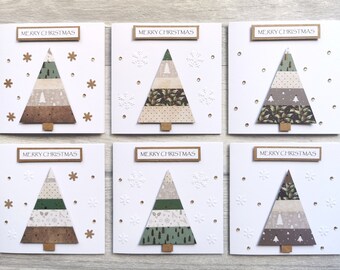 Pack of 6 Handmade Rustic Christmas Cards, Pack of Christmas Cards with Rustic Christmas Trees, Rustic Style Christmas Cards