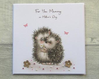 Mothers Day Card, Personalised Mother&#39;s Day Card, Card for Mummy with hedgehogs, Cute Mothers Day Card