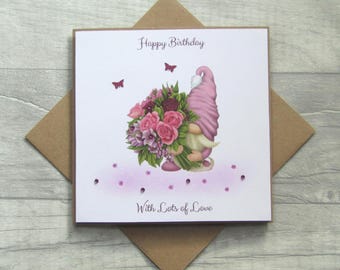 Personalised Happy Birthday Gnome Card, Mothers Day, Valentines, Thank You Cards with Gnomes, Special Occasion Card