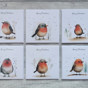 Lot de 6 cartes de Noël faites main 10 x 10 cm avec Robin, lot de cartes avec Robin, Noël Robin, cartes de Noël faites main