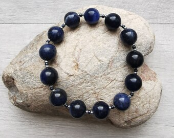 Natural Gemstone 10mm Blue Sodalite Handmade Bracelet Gift for Her Gemstone Stretch Bracelet Made to Order Jewellery Round Bead Bracelet