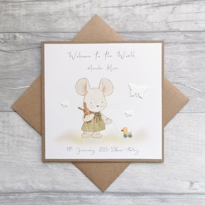 Gepersonaliseerde nieuwe babymeisjeskaart, nieuwe babykaart, Welcome to the World Baby, handgemaakte nieuwe babykaart