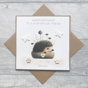 Carte de joyeux anniversaire personnalisée avec un hérisson mignon, carte d'anniversaire de hérisson faite à la main, cartes d'anniversaire uniques, cartes d'anniversaire personnalisées