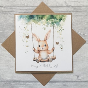 Personalised 1st 2nd 3rd Birthday Card with a Bunny, Personalised Birthday Card, Granddaughter Birthday Card, 1st 2nd 3rd Birthday Girl Card