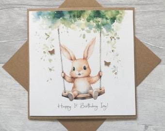 Personalised 1st 2nd 3rd Birthday Card with a Bunny, Personalised Birthday Card, Granddaughter Birthday Card, 1st 2nd 3rd Birthday Girl Card