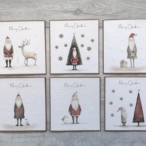 Lot de 6 petites cartes de Noël 10 x 10 cm, lot de cartes de Noël faites main avec un père Noël fantaisiste, lot de cartes de Noël