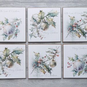 Pacote de 6 cartões de Natal Holly feitos à mão de 4x4", pacote de pequenos cartões de Natal, cartões de Natal Holly, cartões de Natal feitos à mão