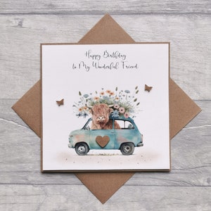 Carte d’anniversaire personnalisée Highland Cow Meilleur ami, carte de joyeux anniversaire avec vache Highland, carte de jour d’anniversaire maman, amie, tante, sœur, elle