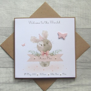 Personalised New Baby Girl Card, New Baby Card, Welcome to the World Baby