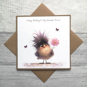 Carte d'anniversaire personnalisée avec un oiseau mignon, carte d'anniversaire personnalisée, carte d'anniversaire pour un ami, une maman, carte d'anniversaire pour elle