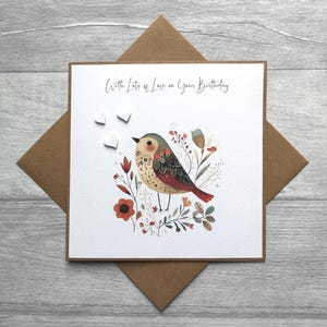 Carte d'anniversaire personnalisée avec un oiseau et des fleurs, carte d'oiseau pour amie, fille, grand-mère, soeur, carte de fête des mères avec oiseau