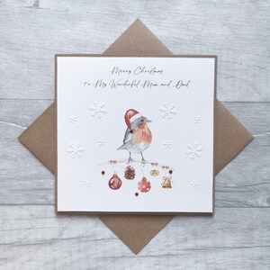 Personalisierte Weihnachtskarte, Weihnachtskarte mit Rotkehlchen für Mama und Papa, Rotkehlchen Weihnachtskarte für Mama