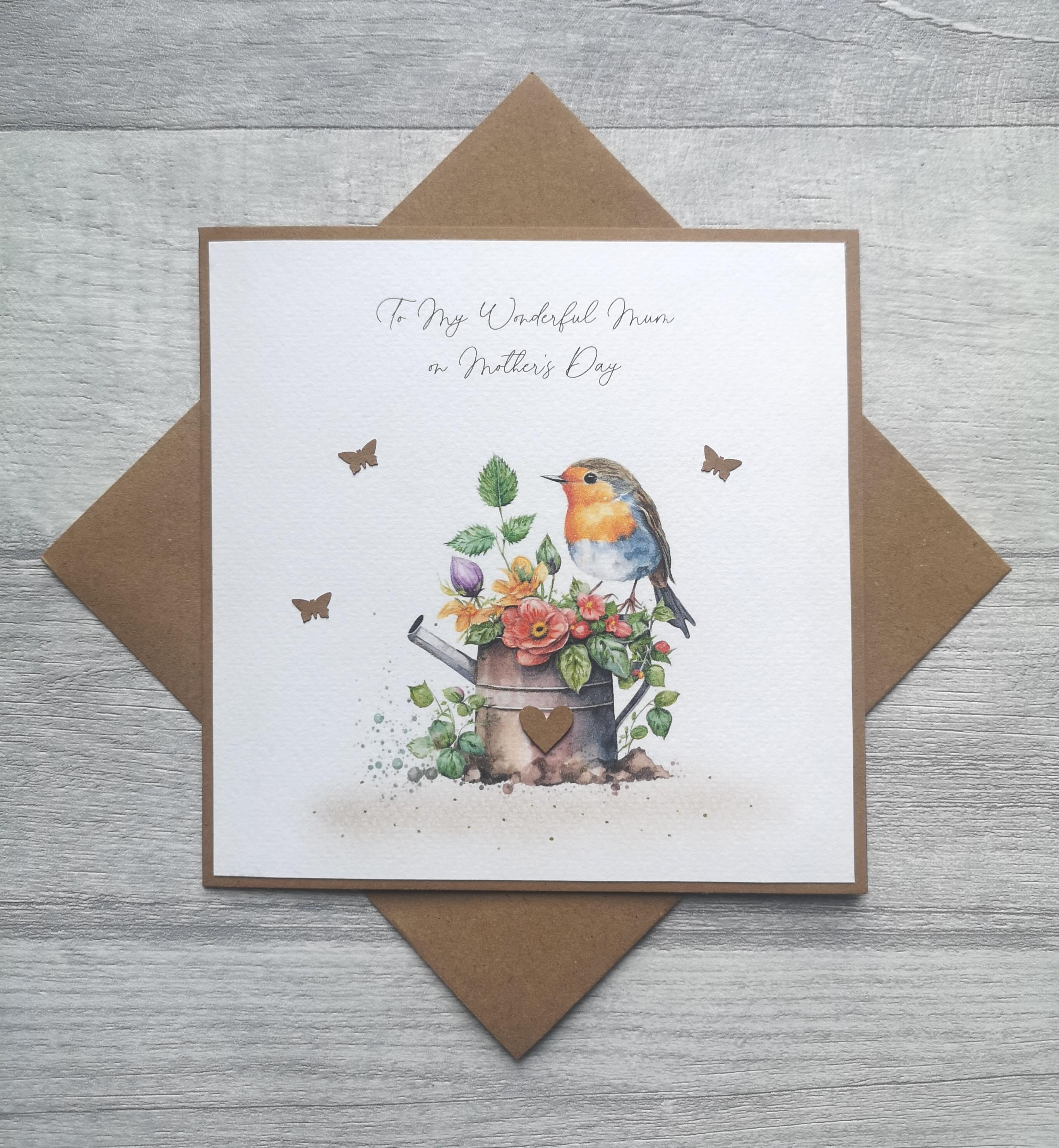 Personalised Mother's Day Card with Robin, Gardening Mother's Day Card, Mothering Sunday Card with Robin, Mum Birthday Card