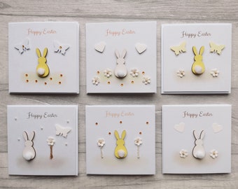 Happy Easter Cards, Pack of 6 Happy Easter Cards, 4x4in Easter Bunny Cards, Pack of Easter Cards, Pack of Easter Cards for Grandchildren