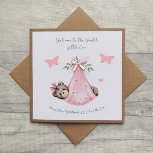 Carte de nouveau bébé personnalisée, carte de nouveau bébé fille faite à la main, nouvelle carte de bébé fille, carte de petite-fille, nouveaux cadeaux de bébé fille