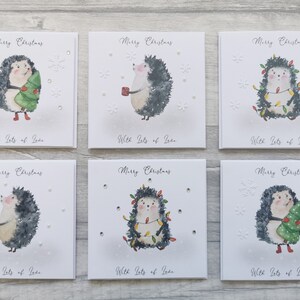 Packung mit süßen Igel Weihnachtskarten, 6 Weihnachtskarten, 10 x 10 cm Weihnachtskarten, Weihnachtskarten für Enkelkinder