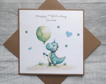 Personalised Birthday Card with a Dinosaur, Dinosaur Card for Son, Daughter, Nephew, Niece, Grandson, Granddaughter, Dino Birthday Card