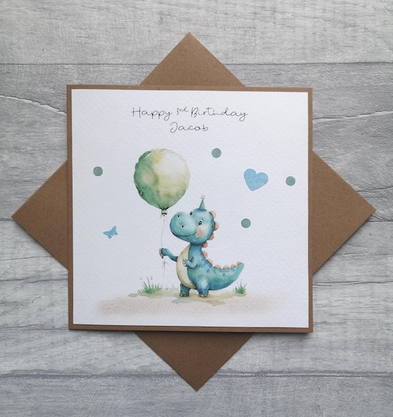 Personalised Birthday Card with a Dinosaur, Dinosaur Card for Son, Daughter, Nephew, Niece, Grandson, Granddaughter, Dino Birthday Card