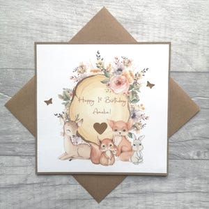 Personalised 1st 2nd 3rd Birthday Granddaughter Daughter Niece Card, Personalised Woodland Animal Themed Birthday Card, Forest Animal Card