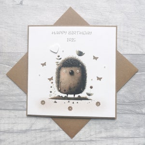 Personalised Happy Birthday Card with a Cute Hedgehog, Cute Hedgehog Birthday Card, Handmade Birthday Card, Birthday Cards
