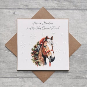 Cartão de Natal personalizado e feito à mão com cavalo, cartão de Natal de cavalo para mãe, tia, irmã, amiga, prima
