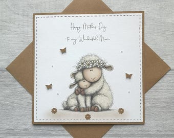 Personalised Mother's Day Card with Sheep, Mum Mummy Mother Card, Birthday Card for Mum with Cute Sheep