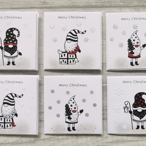 Pakket van 6 kerstkaarten, kerstkabouterkaarten, schattige kabouterkaarten, handgemaakte kerstkaarten