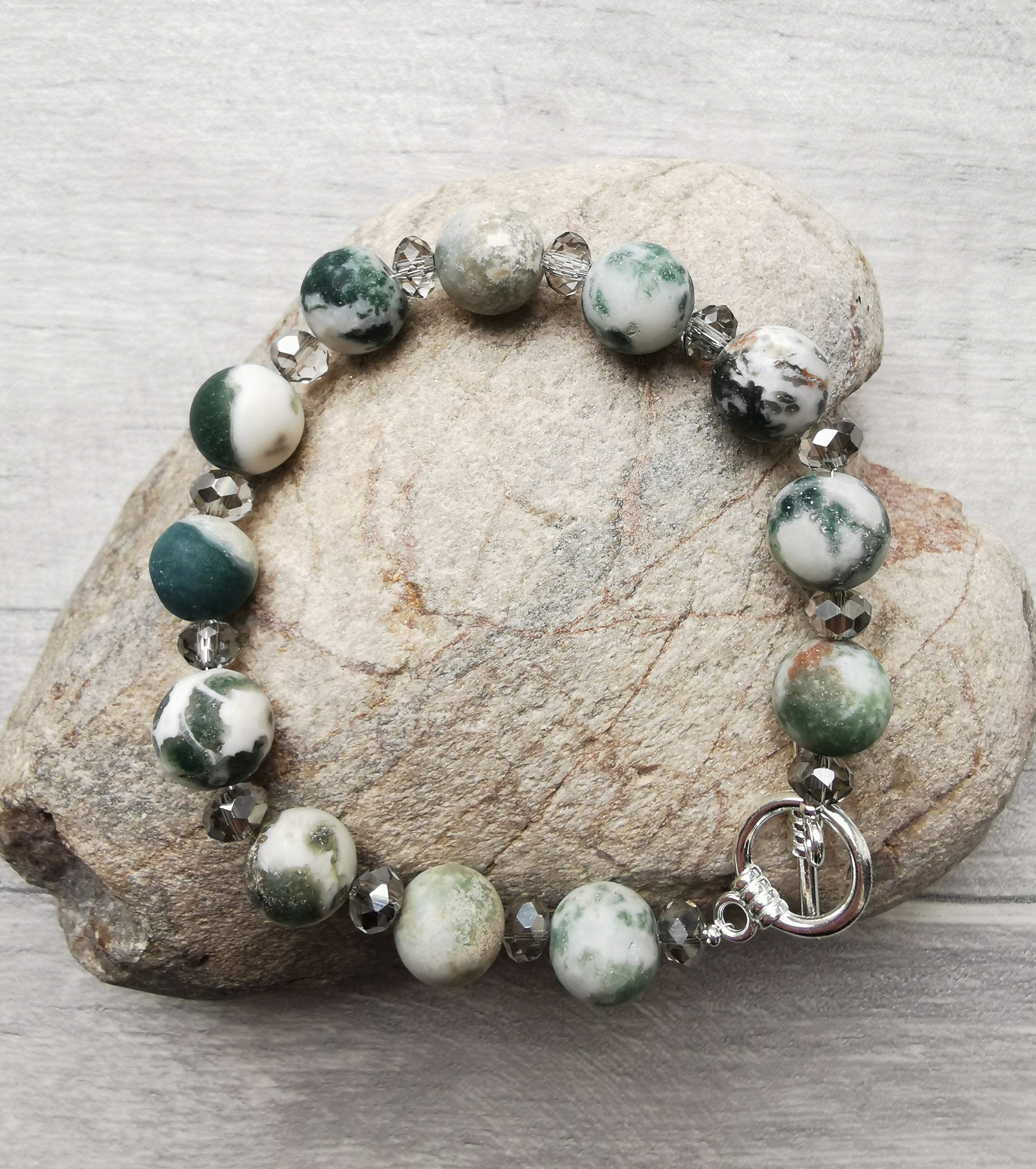 NATURAL STONE TREE AGATE 8MM FREE SIZE STRECHABLE BRACELET BEST QUALITY