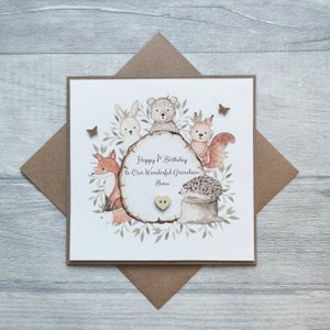 Cartão de aniversário personalizado de 1º, 2º e 3º aniversário com animais da floresta, cartão de aniversário para menino, menina, cartão de aniversário feito à mão com animais da floresta