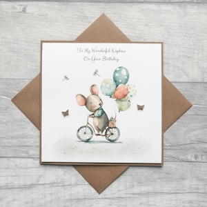 Carte d’anniversaire personnalisée avec une souris mignonne, carte de joyeux anniversaire pour neveu, nièce, fille, fils, carte d’anniversaire personnalisée