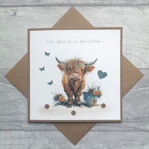 Carte d'anniversaire personnalisée avec vache Highland, cartes d'anniversaire vache Highland, carte d'anniversaire personnalisée, carte d'anniversaire, cadeaux pour elle
