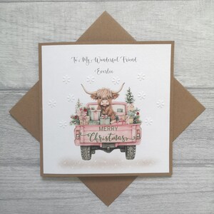 Tarjeta navideña personalizada hecha a mano con vaca de las Highlands para madre, mamá, amiga, abuela, hija, tarjeta navideña con vaca de las Highlands