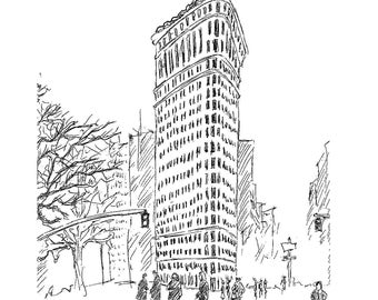 Flatiron Building NYC New York City / Stampa artistica / Disegno a mano / Stampato su carta opaca d'archivio