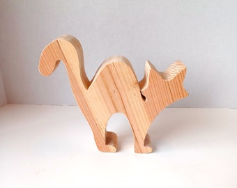Halloween Cat - Handmade Unfinished Wood
