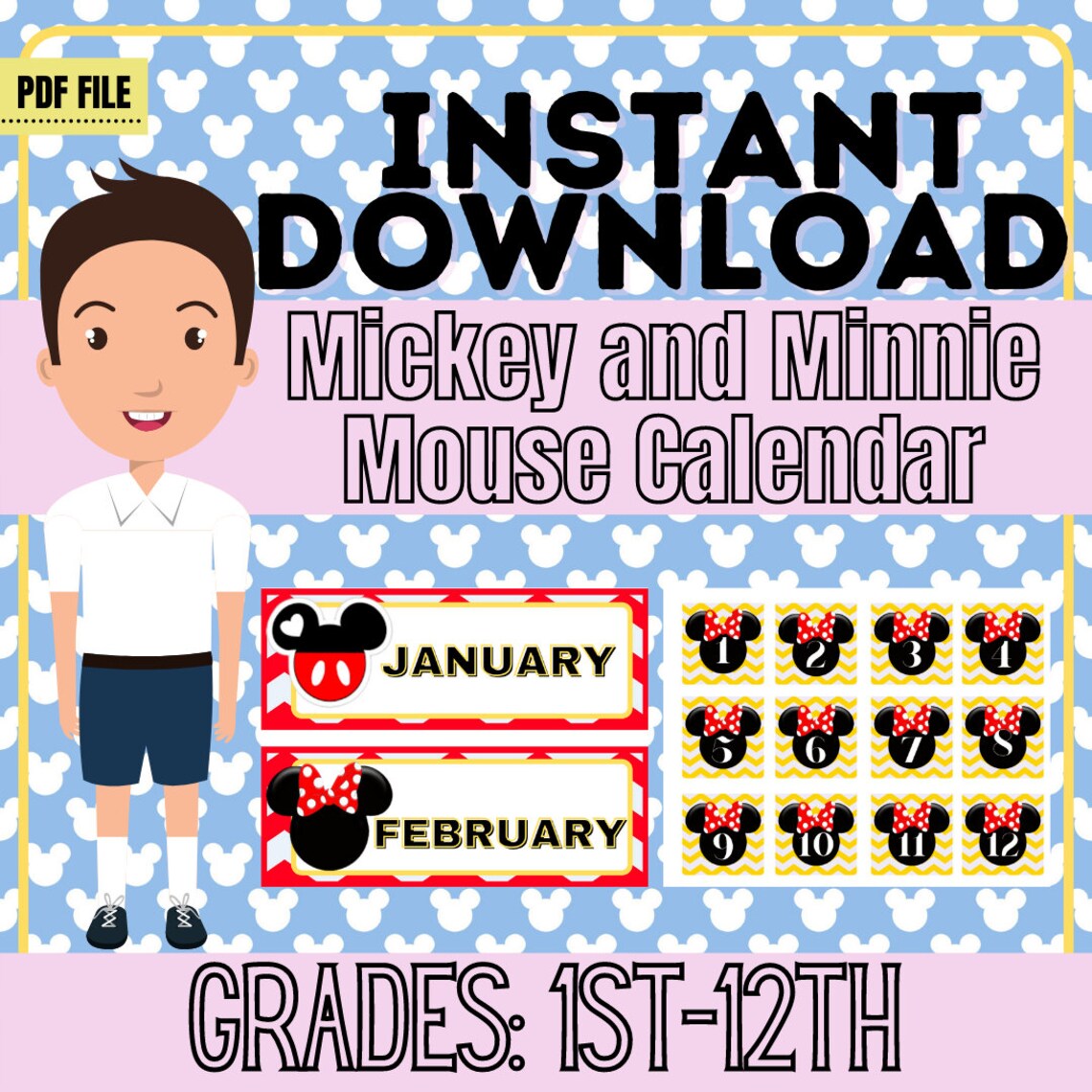 Mickey and Minnie Mouse Printable Wall Calendar Etsy