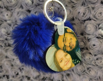 Personalized Heart Keychain w/PomPom