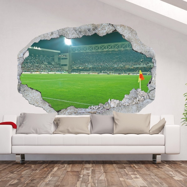 Loch in der Wand - 140x100 cm - 3D Illusion - Blick ins Fußball Stadion - Wandsticker