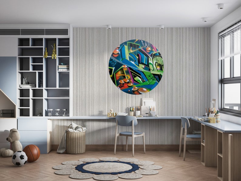 graffiti 3D illusion Circle round tunnel wallpaper hole in the wall 1 piece wall sticker subway 115 cm diameter