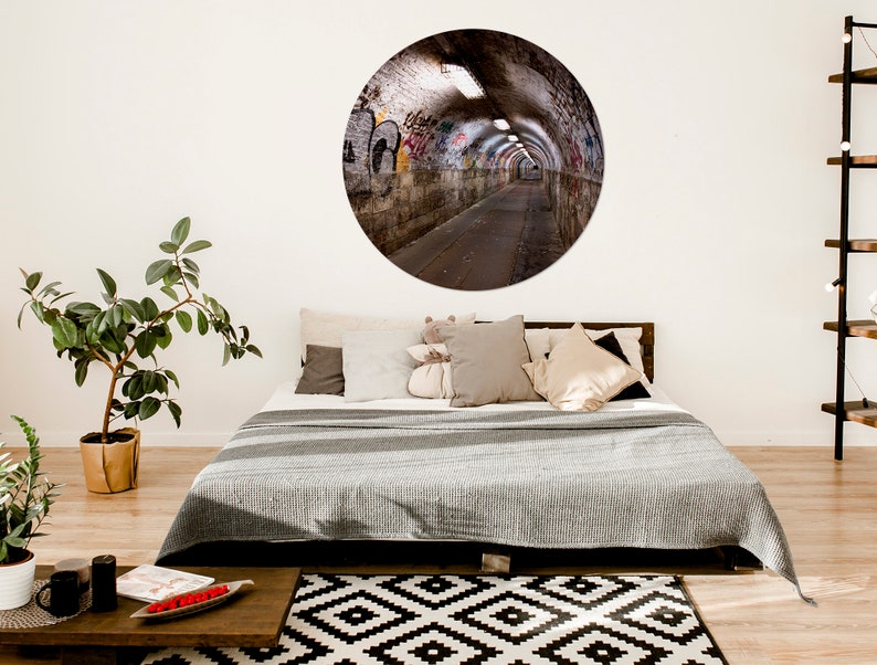 graffiti 3D illusion Circle round tunnel wallpaper hole in the wall 1 piece wall sticker subway 115 cm diameter