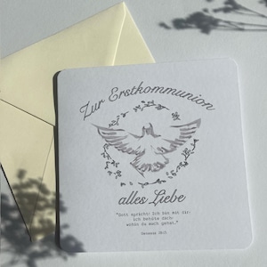 Karte zur Erstkommunion | Glückwünsche Erstkommunion | Geschenk Erstkommunion | Symbol | Illustration | Kommunionskarte | Taube I Kranz