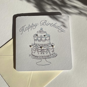 Biglietto di auguri di compleanno l Motivo torta I Applicazione madreperla I Torta | Regalo di compleanno | Idea regalo I biglietto elegante I biglietto moderno I biglietto